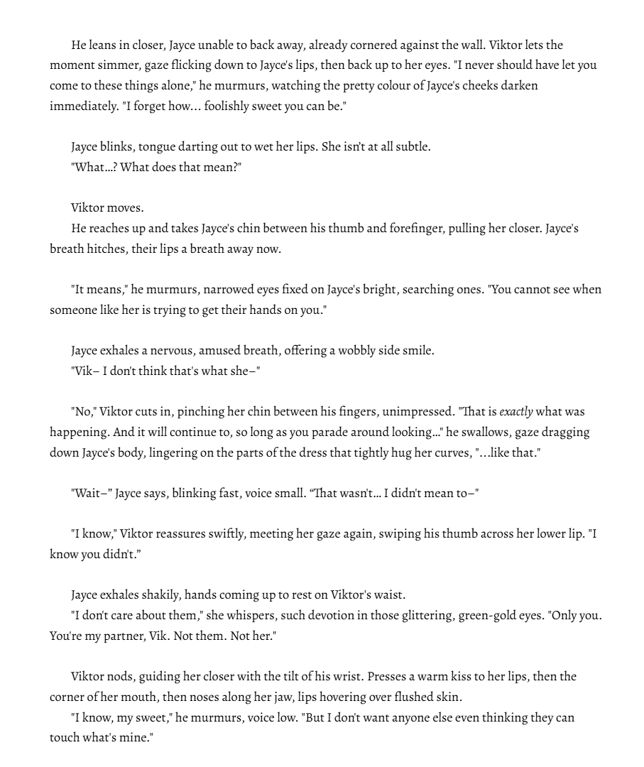 Jynxdrawsstuff's tweet image. happy wip wednesday!
some yuri #jayvik I'm working on because i got possessed at 3am
Note: viktor uses he/him pronouns and I want to make it ABUNDANTLY CLEAR the woman in question flirting w jayce is NOT Mel. It's a complete random okay? okay