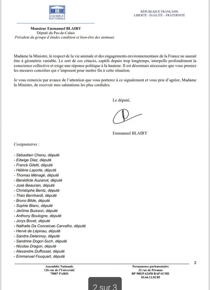 Stéphanie Galzy (@galzystephanie) on Twitter photo 🐬 Protection des cétacés à Marineland : j’agis !
J’ai co-signé le courrier porté par mon collègue <a href="/BlairyEmmanuel/">Emmanuel Blairy Ⓜ️</a>, président du groupe d’études « condition et bien-être des animaux » à l’Assemblée nationale, pour alerter la Ministre de la Transition écologique sur la situation 🐬 Protection des cétacés à Marineland : j’agis !
J’ai co-signé le courrier porté par mon collègue <a href="/BlairyEmmanuel/">Emmanuel Blairy Ⓜ️</a>, président du groupe d’études « condition et bien-être des animaux » à l’Assemblée nationale, pour alerter la Ministre de la Transition écologique sur la situation