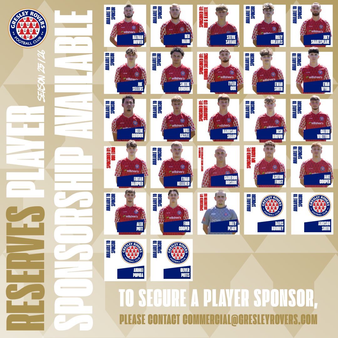 Gresley Rovers (@gresleyrovers) on Twitter photo PLAYER SPONSORSHIPS 🚨
You can now sponsor your favourite Reserves Team player for the 2025/26 season for just £95 🙌
To sponsor a player👇commercial@gresleyrovers.com
#GRFC | <a href="/gresleyres1882/">Gresley Rovers Reserves</a> PLAYER SPONSORSHIPS 🚨
You can now sponsor your favourite Reserves Team player for the 2025/26 season for just £95 🙌
To sponsor a player👇commercial@gresleyrovers.com
#GRFC | <a href="/gresleyres1882/">Gresley Rovers Reserves</a>