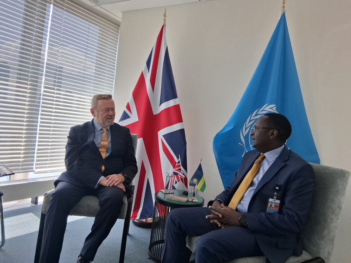 RwandaUN's tweet image. On the margins of #HLPF2025, Amb. @martin_ngoga met with Lord Collins of Highbury @Lord_Collins, 🇬🇧UK Minister for Africa.
Together, they discussed the ongoing efforts for peace and security in the #GreatLakes region, and underscored the importance of sustained support for the…