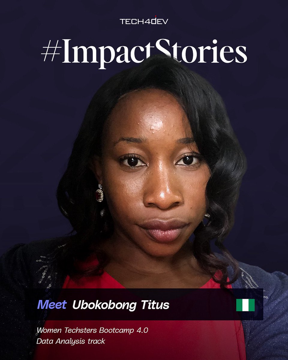 Tech4DevHQ's tweet image. Meet Ubokobong Titus, a project secretary with a background in Animal Science who saw the need to upskill in today’s digital world, especially in data analysis. Her biggest challenge was Excel, so when she discovered the Women Techsters Bootcamp on LinkedIn, she jumped at the…