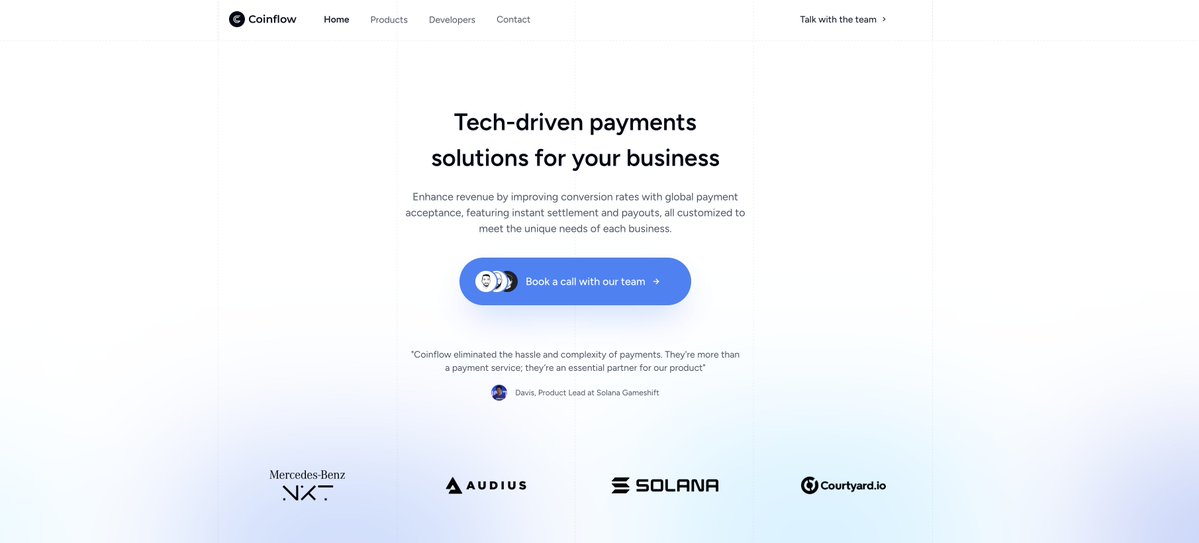 so update, I've been working at a fintech startup called Coinflow Labs

and we're expanding and hiring cracked devs

traditional payment systems are nerfed by slow settlement times and high fees. it slows down global commerce. we do instant settlement and seamless international
