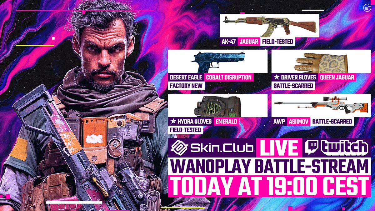 skinclubmedia's tweet image. WE ARE LIVE! ⭐️
Watch our stream and join the battles with Wan0play for a chance to win these cool skins: twitch.tv/skinclubtv