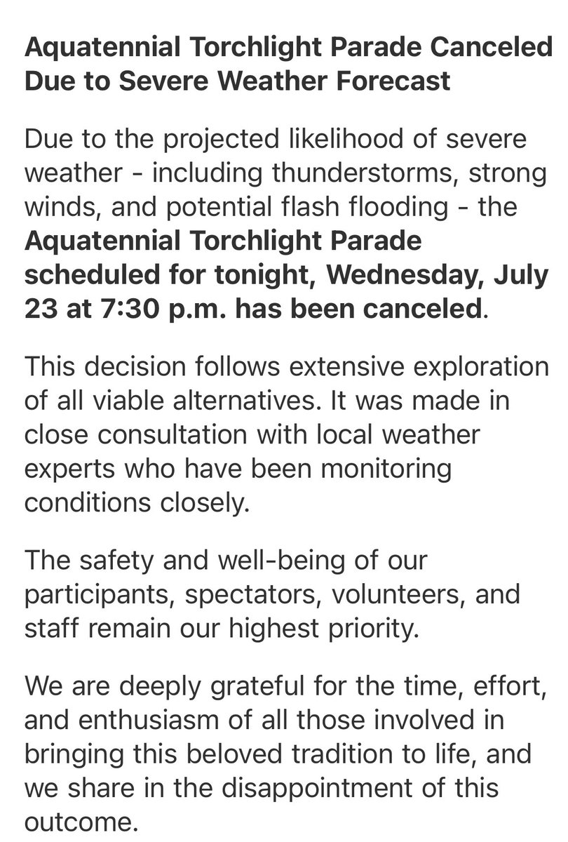 Aquatennial Torchlight parade tonight: CANCELLED