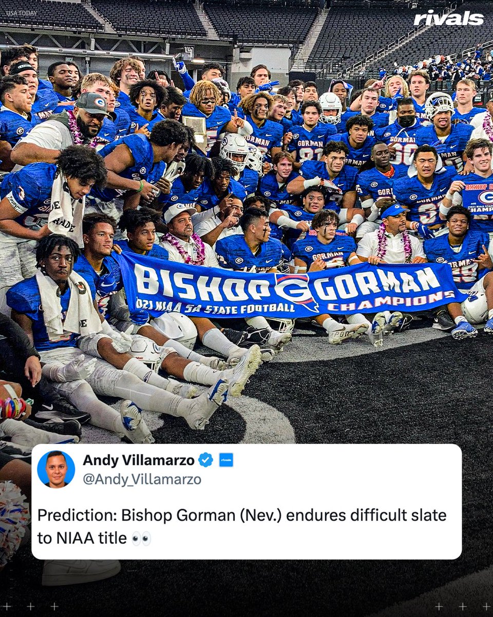 Rivals_HS's tweet image. Rivals’ @Andy_Villamarzo predicts Bishop Gorman (NV) going 7-3 AND winning another state championship👀
You agree?
Breakdown: on3.com/high-school/ne…