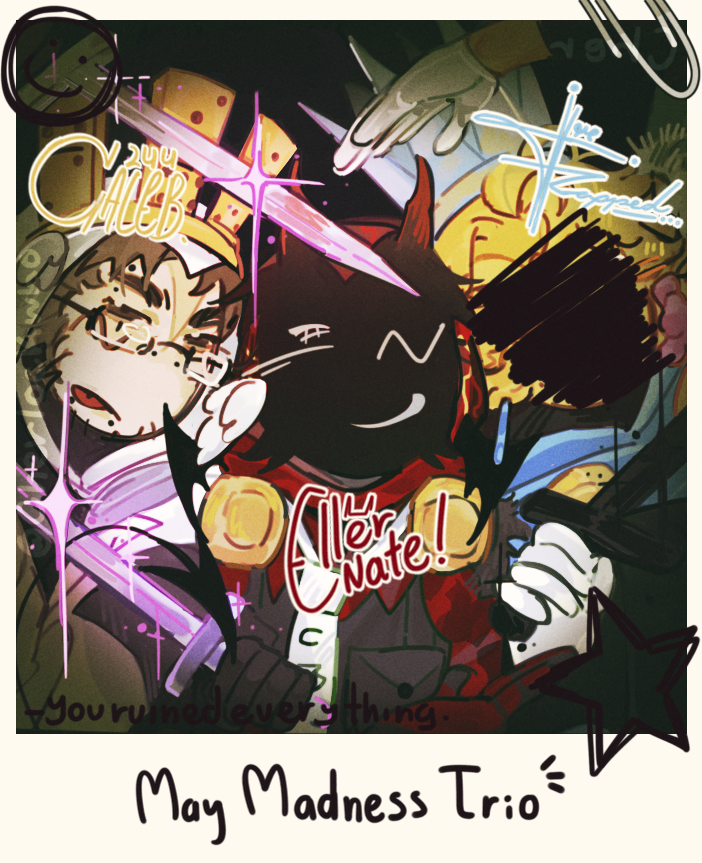 Cherlockwho's tweet image. BEWARE ITS THEM!! (ᗒᗣᗕ )՞
.
.
.
(my first attempt at the may madness trio, no I didnt hesitate on drawing Ellernate this way)
Yes its a heart, they are posing ⸜(。˃ ᵕ ˂ )⸝♡
#MayMadnesstrio #Ellernate #Caleb244 #itrapped