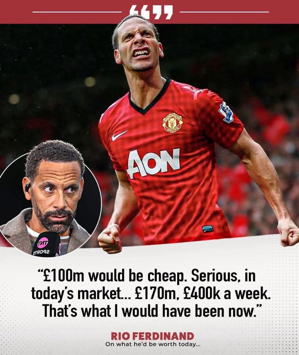 StopThatMainooo's tweet image. Rio Ferdinand believes he'd be worth £170 million in today's market 💰😳