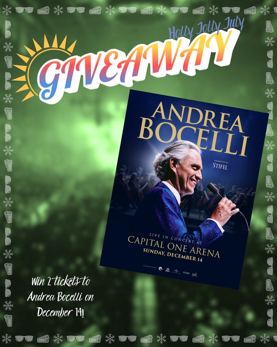 CapitalOneArena's tweet image. 🎁 It's Holly Jolly July and we're celebrating with a week of #giveaways!🎁
Want two free tickets to #AndreaBocelli at Capital One Arena on December 14? Find out how you can win below👇
📝 Fill out this form: bit.ly/4mciDOR
📲 Follow @capitalonearena on Instagram:…