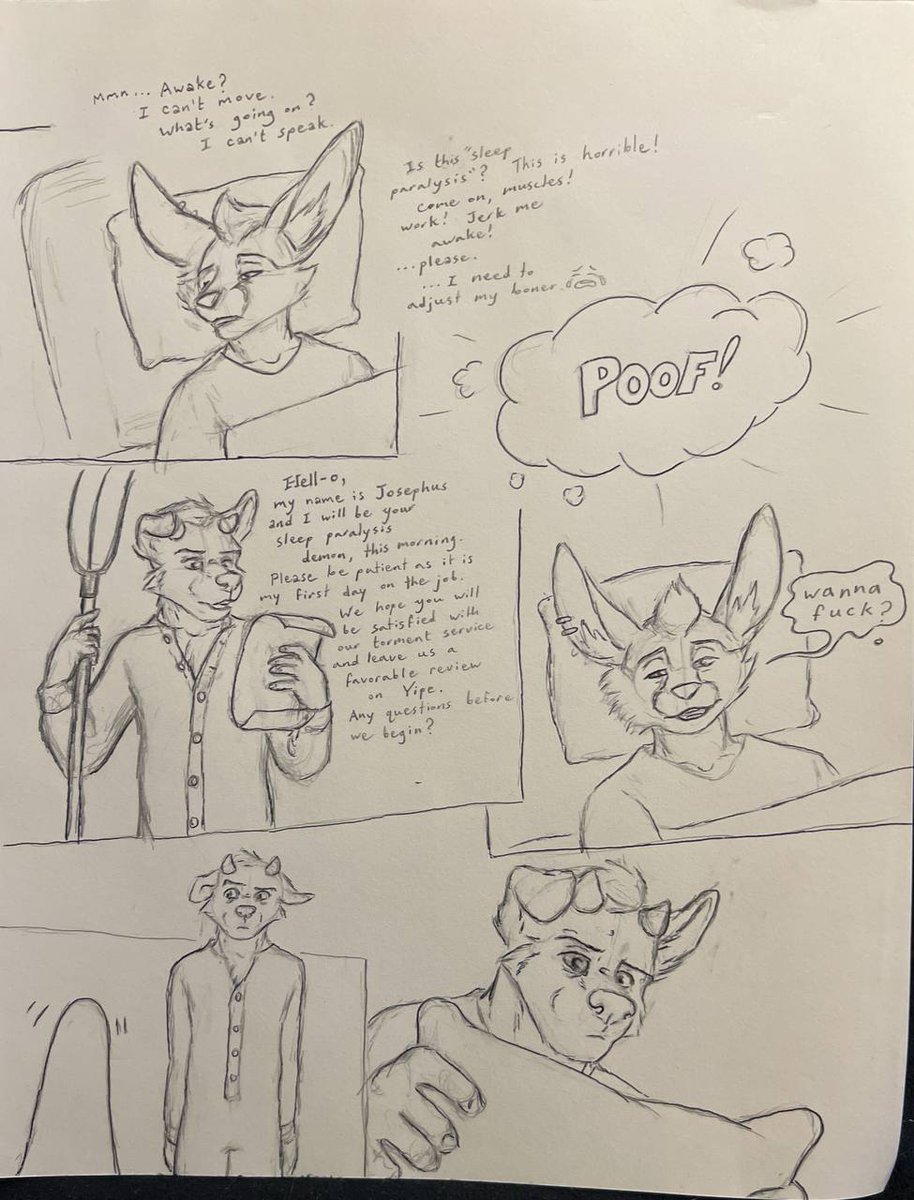 thoroughblessed's tweet image. That funny sketch idea @ScimitarTheFenn had, involving Joe moonlighting for sleep paralysis demon agency and having Sal as a client: