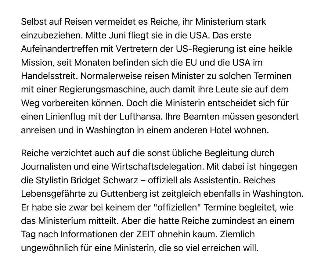 Storch_i's tweet image. Kann mir irgendjemand erklären, wieso die Wirtschaftsministerin ohne Wirtschaftsdelegation, ohne Journalisten & separat von ihren Beamten (aber mit ihrer Stylistin) Mitte Juni in die USA reiste?
@PPinzler @anja_stehle
zeit.de/2025/31/kather…