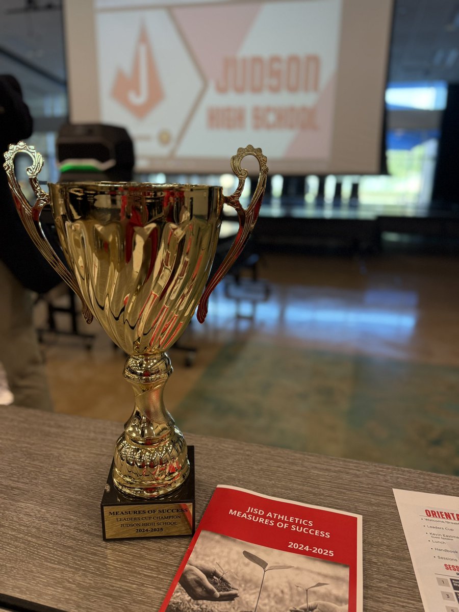 Judson Athletics earned the "Measure of Success" cup for 2024-25 given to the JISD Atheltics department that improves the most in academics, attendance, behavior, and community service.  @jisdathletics @jisdrocketpride @judsonisd