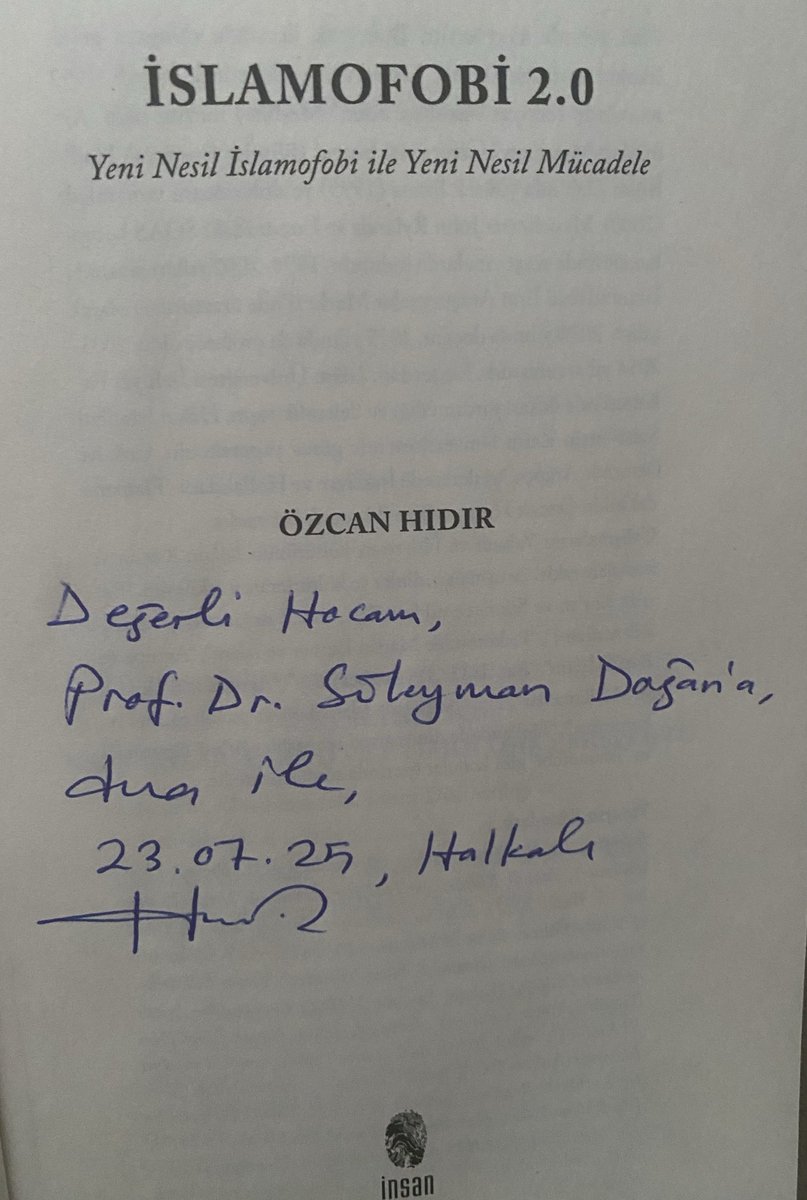 Pek değerli arkadaşım ⁦<a href="/zaimuniv/">İZÜ</a>⁩ öğretim üyesi Prof.Dr.Özcan Hıdır’ın yazdığı “İSLAMOFOBİ 2.0” isimli eser kısa zamanda ⁦<a href="/insanyayinlari/">İnsan Yayınları</a>⁩ tarafından ikinci baskısı yapıldı.
Kitap bu alanda önemli boşluğu dolduracak mahiyette.
Hıdır hocamızı takdir ve tebrik ediyorum.