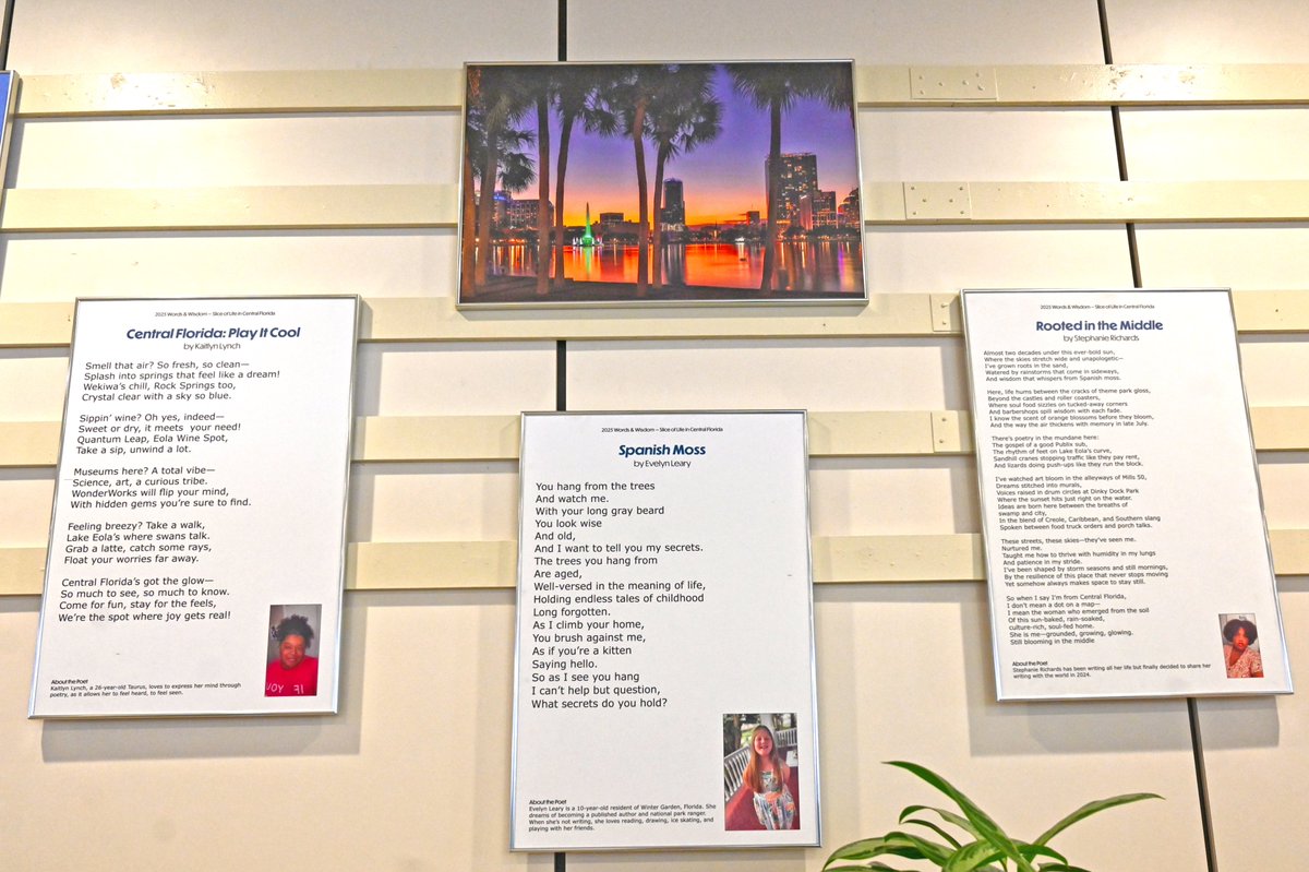 MCO's tweet image. We’re proud to display this year’s "Words & Wonders: Slice of Life" poetry selections. Curated with @citybeautiful & selected by City of Orlando Poet Laureate Shawn Welcome, this exhibit is inspired by Zora Neale Hurston and life in Central Florida.
ℹ️bit.ly/3GF9yiu