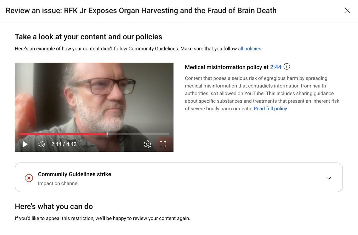 MarkAttwood's tweet image. Another bloody YT strike. This time for mentioning the turpentine protocol, FFS. I've done it myself. It works. So have millions of others.
Can someone please replace all the wankers at YouTube that keep stopping the truth?
My considered response attached as usual.