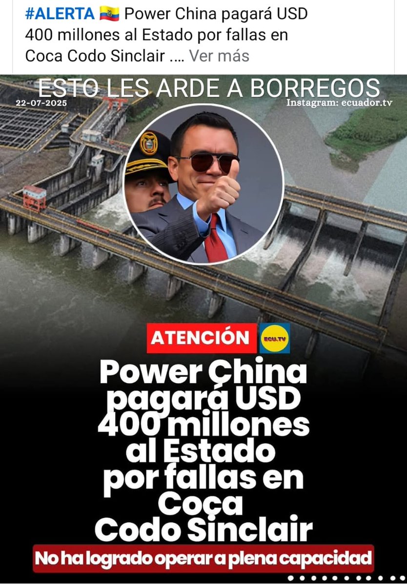 andrespaezec's tweet image. Excelente noticia. Ese dinero servirá para el mantenimiento de Coca Codo y la remediacion ambiental de la quebrada y cascada de San Rafael que demandan de urgente atención por el peligro que representa la erosión del terreno