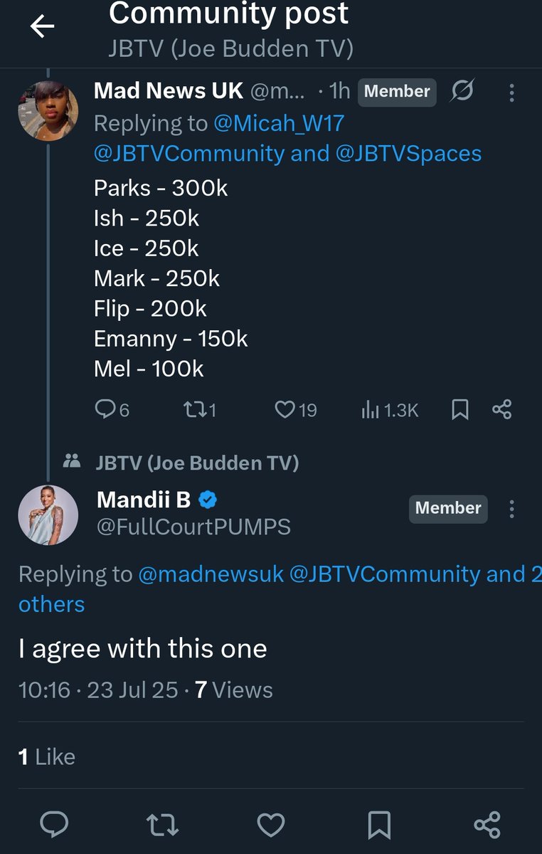 JBTVCommunity's tweet image. Mandii chimes in on the JBTV salary challenge and co-signs one with Mel being paid the least.