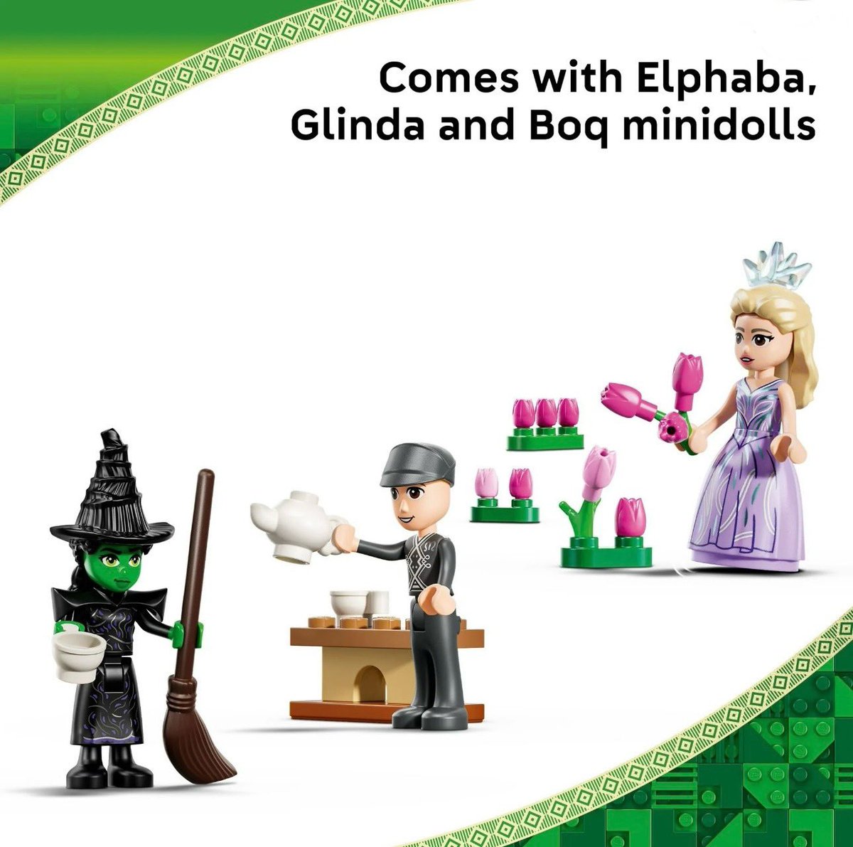 wicked_updates's tweet image. LEGO has unveiled a new ‘Glinda & Elphaba Visit Munchkinland’ set, releasing on September 1st.