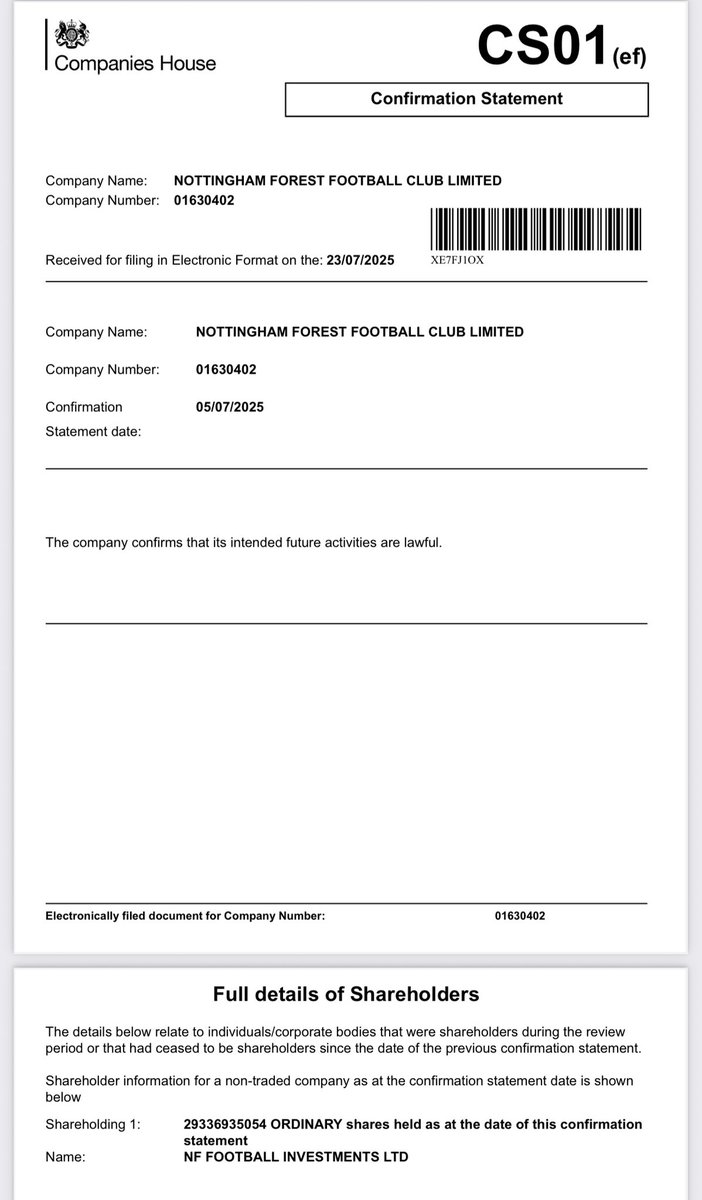 KieranMaguire's tweet image. Nottingham Forest are 100% owned by NF Football Investments Ltd and have issued over 29 BILLION shares.