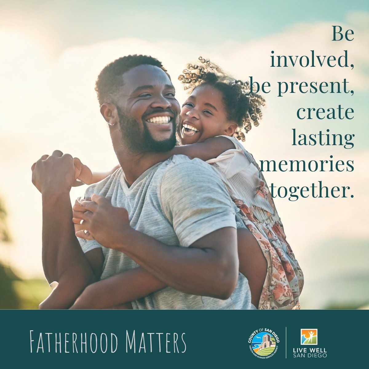 SDCountyHHSA's tweet image. Dads who are actively involved in their kids&apos; lives experience greater happiness and well-being, while their kids benefit from stronger social skills, emotional health, and academic success. Learn more at fatherhood.org