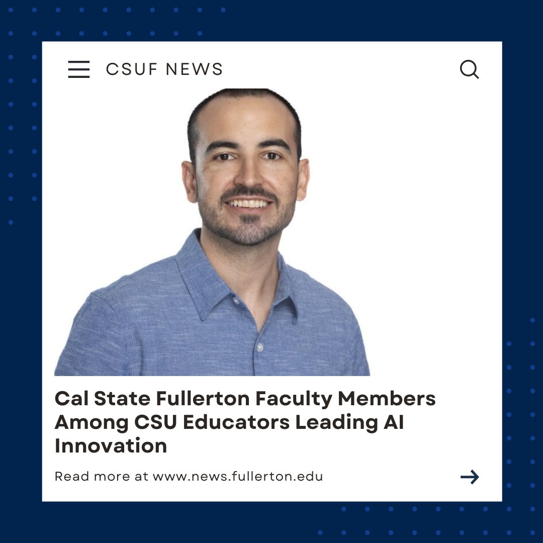 csufalumni's tweet image. Matheus Guerrero, assistant professor of mathematics at #CSUF, is leading one of three campus projects selected for the CSU system’s inaugural Artificial Intelligence Educational Innovations Challenge. Read more: news.fullerton.edu/press-release/…