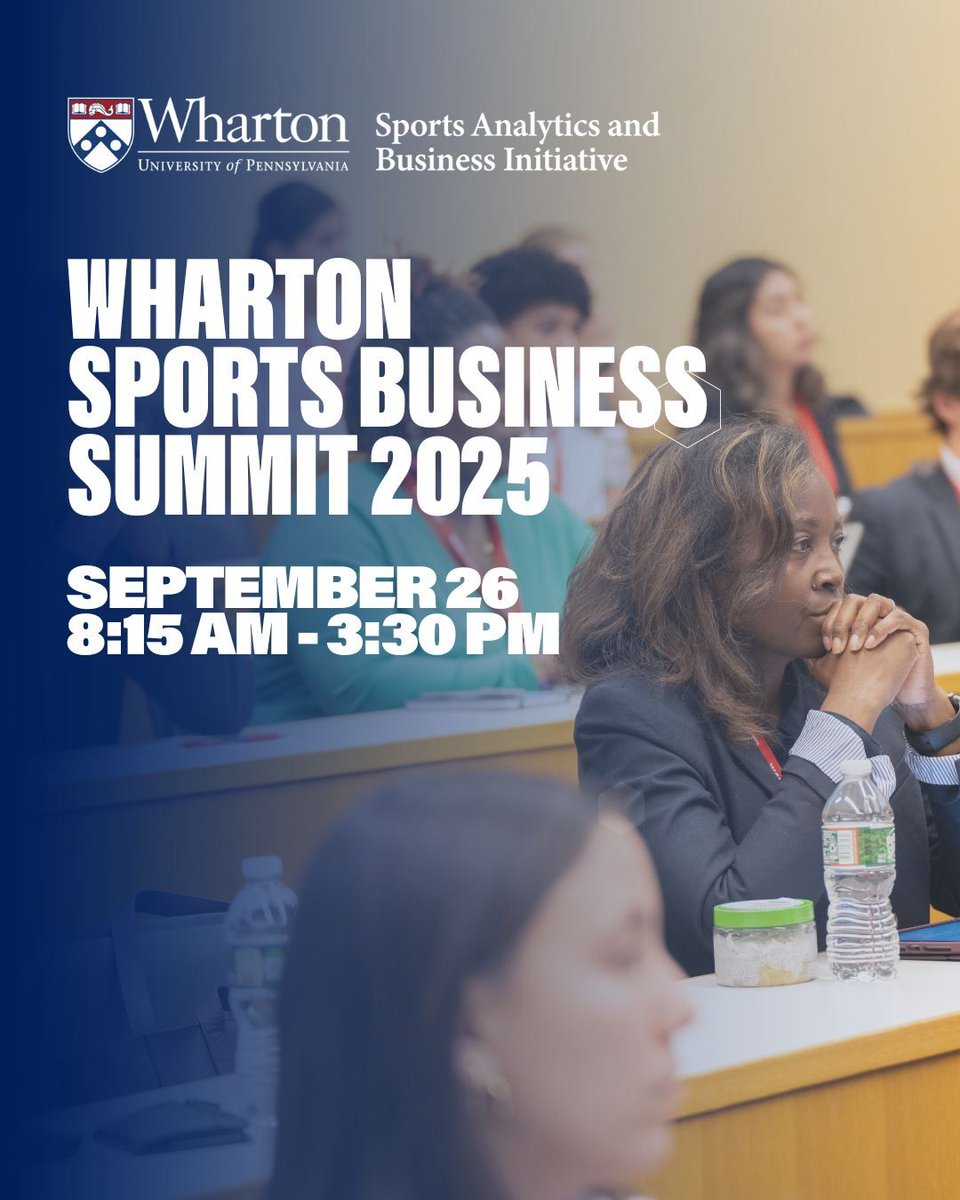 WhartonSABI's tweet image. The 2025 @Wharton Sports Business Summit returns to Huntsman Hall on Friday, Sept 26! 

Hosted by students and @WhartonSABI, the Summit unites the sharpest minds shaping the future of sports business.

Register: whr.tn/3Us8T76

#SportsBusiness #WSABI