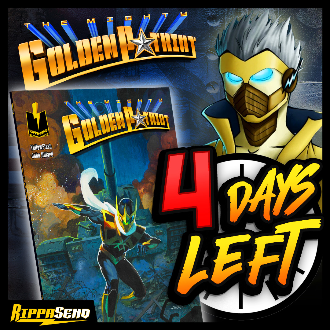 RippaSend's tweet image. Time is running out to get in on the action of this WWII, tokusatsu-inspired adventure from @YellowFlashGuy and @DillardDraws! Pre-order your copy of The Mighty Golden Patriot now!
🎆 PRE-ORDER THROUGH @RIPPASEND 👇
rippasend.com/campaign/golde…
