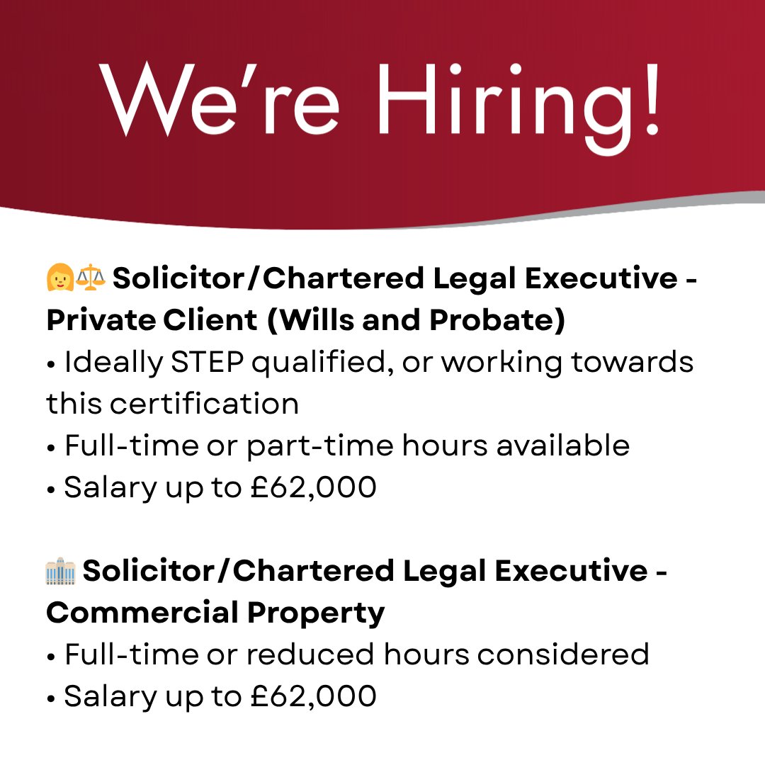 Walker Foster (@walkerfosterlaw) on Twitter photo We're hiring at #WalkerFoster!
Join a supportive team offering real development, work-life balance & the chance to make a difference.
See vacancies: walkerfoster.com/vacancies – or email your CV to Kelly Chambers: khc@walkerfoster.com
#LegalCareers #JoinOurTeam We're hiring at #WalkerFoster!
Join a supportive team offering real development, work-life balance & the chance to make a difference.
See vacancies: walkerfoster.com/vacancies – or email your CV to Kelly Chambers: khc@walkerfoster.com
#LegalCareers #JoinOurTeam
