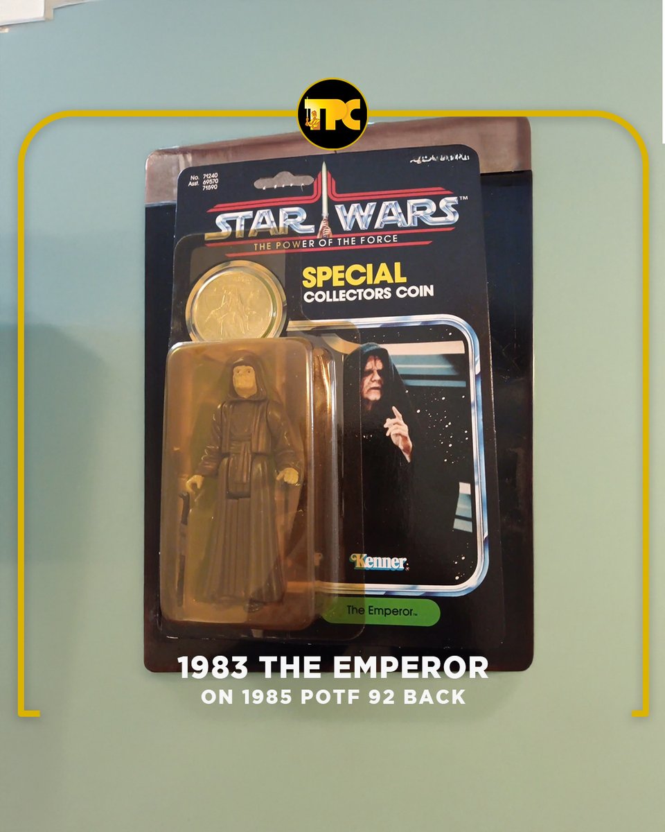 PadawanCollects's tweet image. The Emperor was first offered as a promotional mail-away offer on 65C-Back Return of the Jedi card backs in 1983 and came shipped in a generic white box and packed in a Kenner ROTJ-c tape sealed baggie - it comes with a black cane. Shown: 1985 POTF 92 Back
#actionfigures