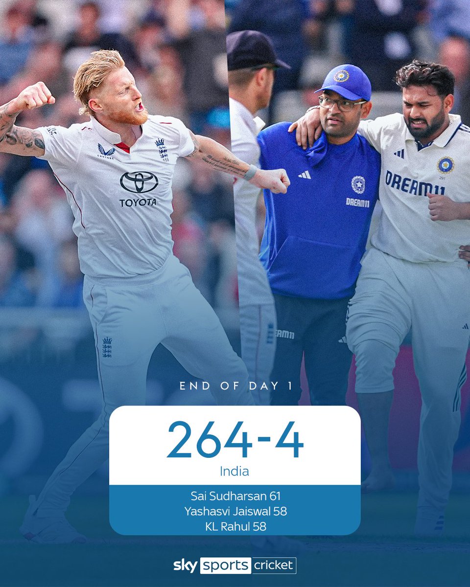SkyCricket's tweet image. A captivating first day's play at Old Trafford comes to an end with India 264-4 ⚔️