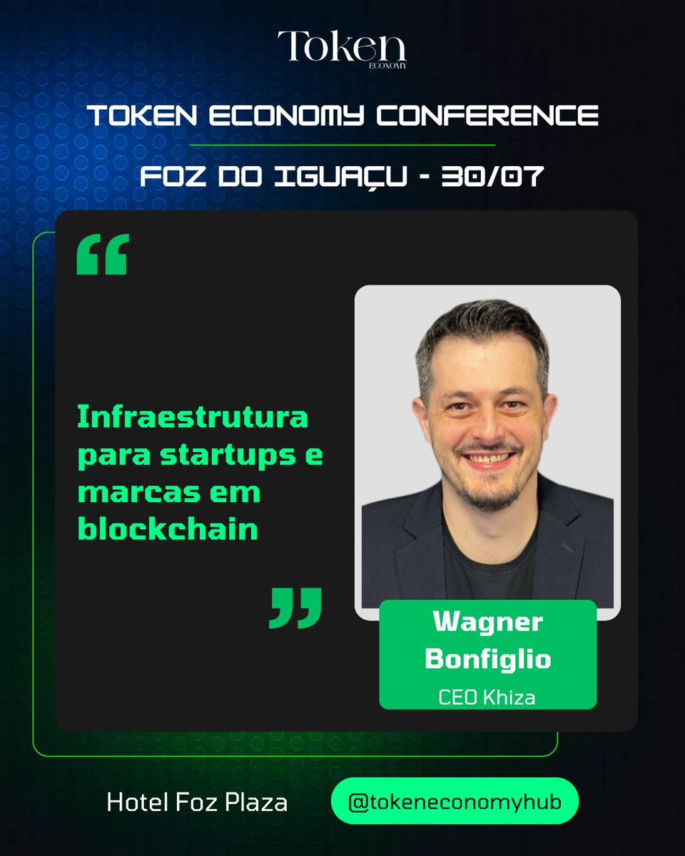 TokenEconomyHub's tweet image. 🚀 Meet who's building the future of Web3!
@WagnerBon
CEO @KhizaDAO
📍Talk - "Infrastructure for Startups and Brands on Blockchain"
📅 July 30 | Foz do Iguaçu
🎫 Spots available: sympla.com.br/evento/token-e…