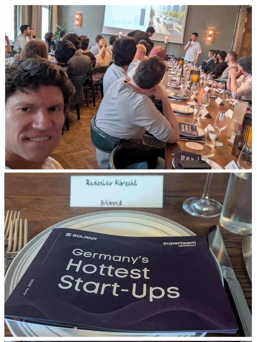 RadkoAlbrecht's tweet image. Representing @Bitbond and @tokengems at the amazing @SuperteamDE and @StakingFac Startup/Investor Dinner 💸
Great organization by the whole team 🙏
Awesome pitches by Germany's hottest startups 💪