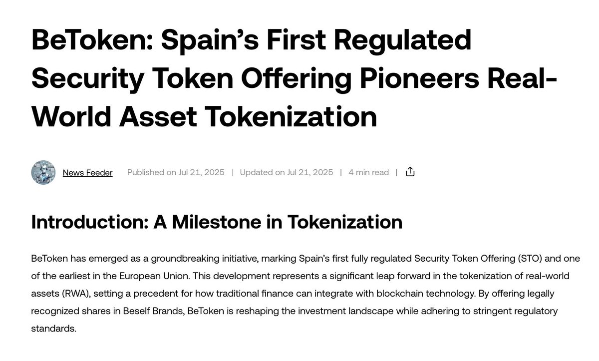 sandeepnailwal's tweet image. Ecosystem Announcement 🚢
Spain just made European tokenization real and it’s all happening on Polygon PoS.
And we just found out about it 😅
@Betoken_io, launched by Beself Brands, is now the first fully regulated euro-denominated tokenized investment fund live in the EU.…
