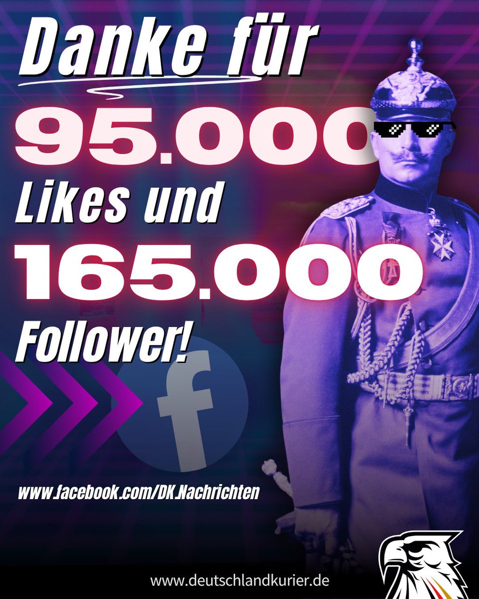 Deu_Kurier's tweet image. Vielen Dank für 95.000 Likes und
165.000 Follower bei Facebook! 🦅💪🏻
🇩🇪 facebook.com/share/15maRE9A… 🇩🇪