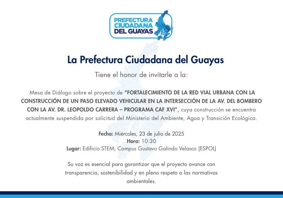 #URGENTE
🚨 ¡LA PARTICIPACIÓN CIUDADANA NO ES UN TRÁMITE, ES UN DERECHO CONSTITUCIONAL!

Como colectivo ciudadano, decidimos NO asistir a la convocatoria de la Prefectura del Guayas sobre el paso a desnivel en Ceibos. Estas son nuestras razones:
1/4 🧵