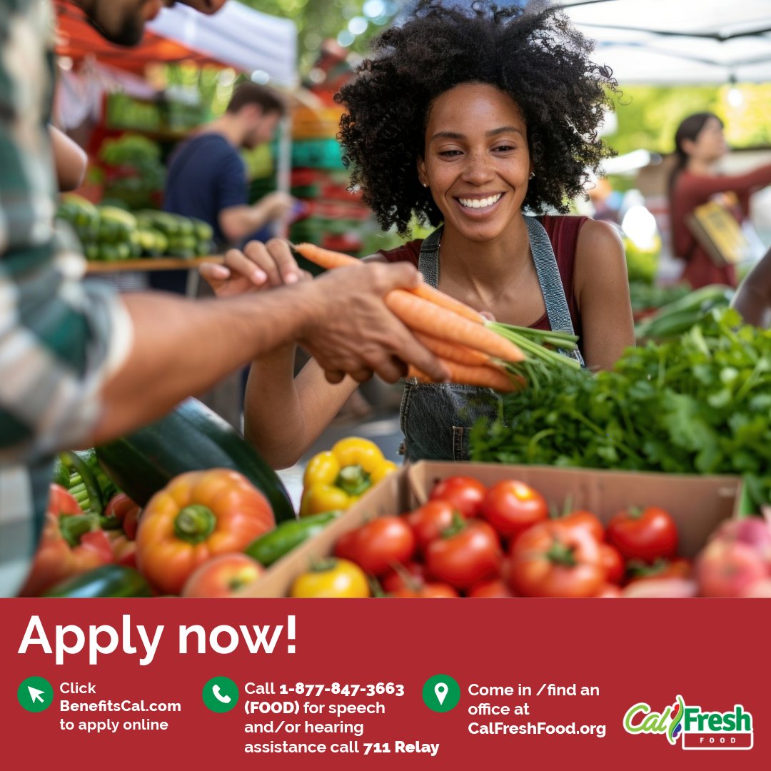 CaliforniaDSS's tweet image. Did you know that you can use your CalFresh benefits at most farmers’ markets? Some even double your dollars with Market Match. Learn more by visiting CalFreshFood.org.
