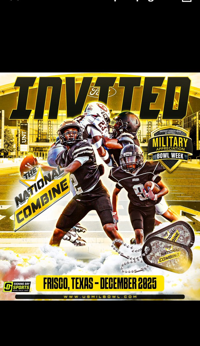 Jkurtis "Kai" Bell (@jkurtisbell) on Twitter photo Received my official invite to #TheNationalCombine—thanks <a href="/USArmyBowl/">Military Appreciation Bowl Week</a>, <a href="/natyouthdir/">National Youth Recruiting Director</a> and <a href="/GregCooperUSA/">Natl Recruiting Dir | Military Appreciation Bowl</a> Received my official invite to #TheNationalCombine—thanks <a href="/USArmyBowl/">Military Appreciation Bowl Week</a>, <a href="/natyouthdir/">National Youth Recruiting Director</a> and <a href="/GregCooperUSA/">Natl Recruiting Dir | Military Appreciation Bowl</a>