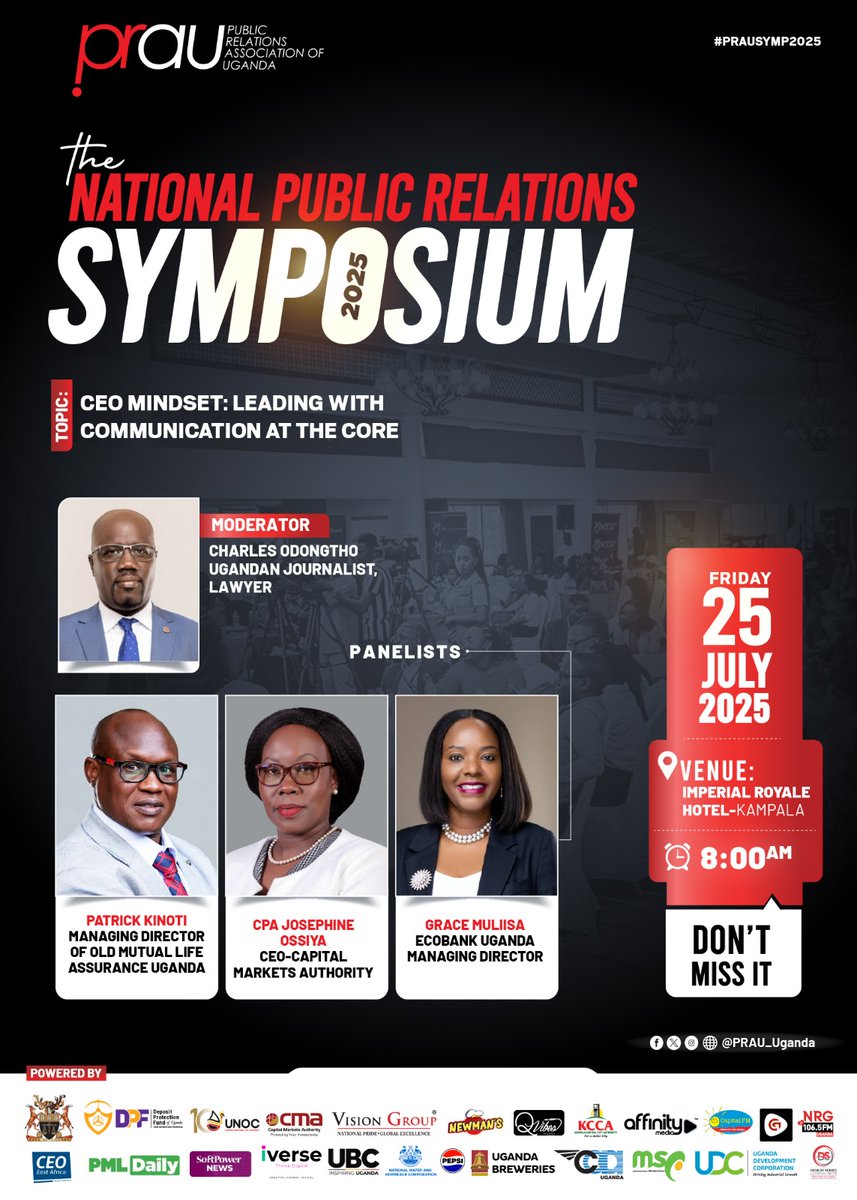 newvisionwire's tweet image. AD
CEO Mindset: Leading with Communication
💡 CEOs: Is Communication Your Superpower?
🚀 At #PRAUSYMP2025, top leaders like Old Mutual, Ecobank, & Capital Markets Authority CEOs reveal how to lead with communication at the core!
📅 25 July 2025 | 🕗 8:00AM
📍 Imperial Royale…