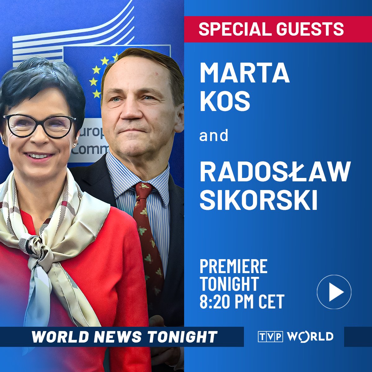 Watch the exclusive double interview with Polish Foreign Minister Radosław Sikorski [<a href="/radeksikorski/">Radek Sikorski</a>] and European Commissioner for Enlargement Marta Kos [<a href="/MartaKosEU/">Marta Kos</a>] hosted by TVP World Chief Political Correspondent Aaron Dahmen [<a href="/dahmenaaron/">Aaron Dahmen</a>]. 

Tune in tonight at 8:20 PM
