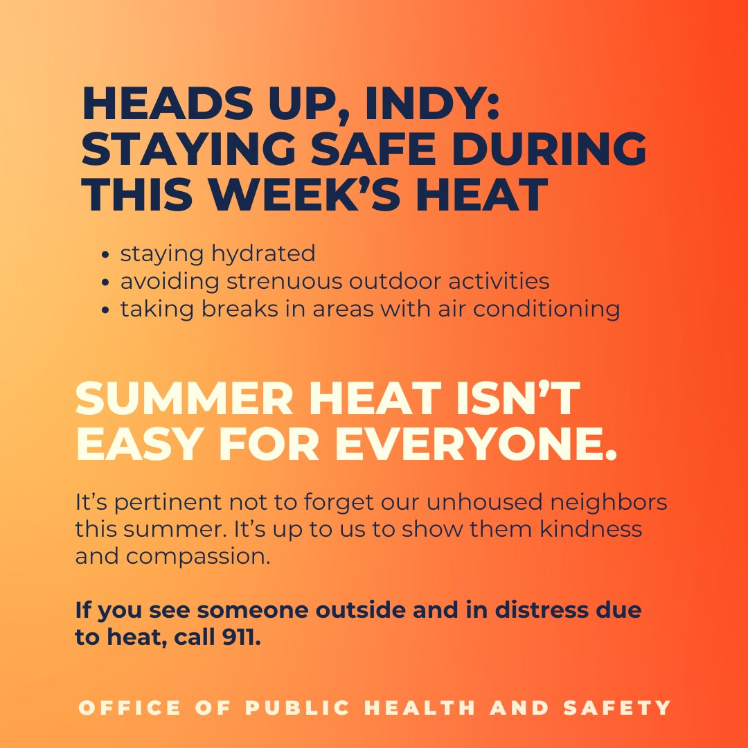 IndyOPHS's tweet image. Central Indiana will be seeing heat indexes over 100 degrees Fahrenheit today and tomorrow. Today is also a Knozone Action Day due to ground-level ozone forecasted to be unhealthy for sensitive groups.
To combat the two-fold heat risk, stay hydrated, and remain indoors or take…