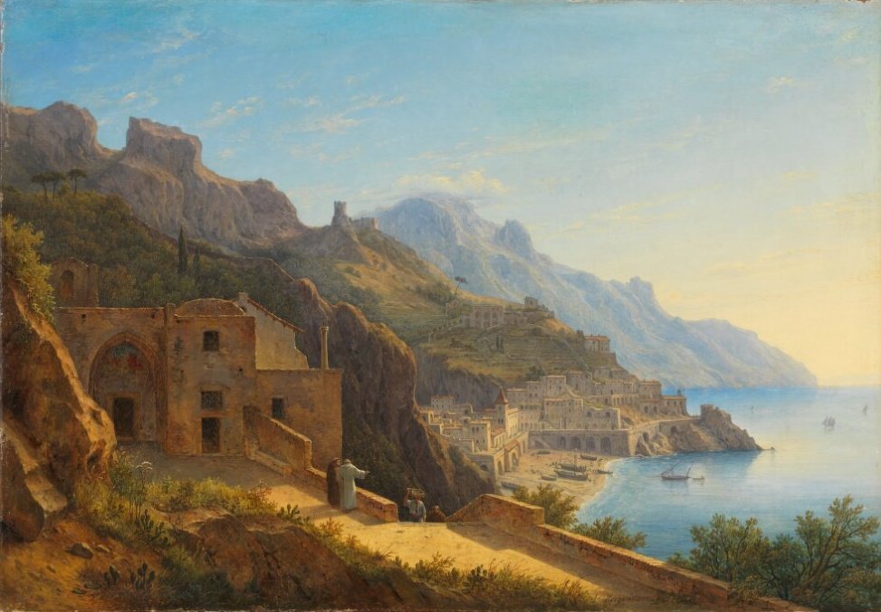 cartographer_s's tweet image. View of Amalfi with the Capucines Cloister - Carl Morgenstern, 1840