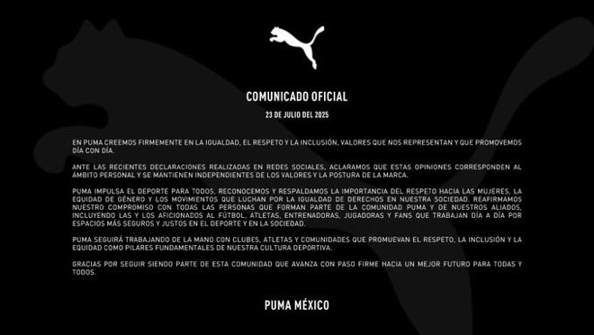 DavidVargasA18's tweet image. La marca PUMA se deslinda de los comentarios machistas del “Chicharito”.
RT👇