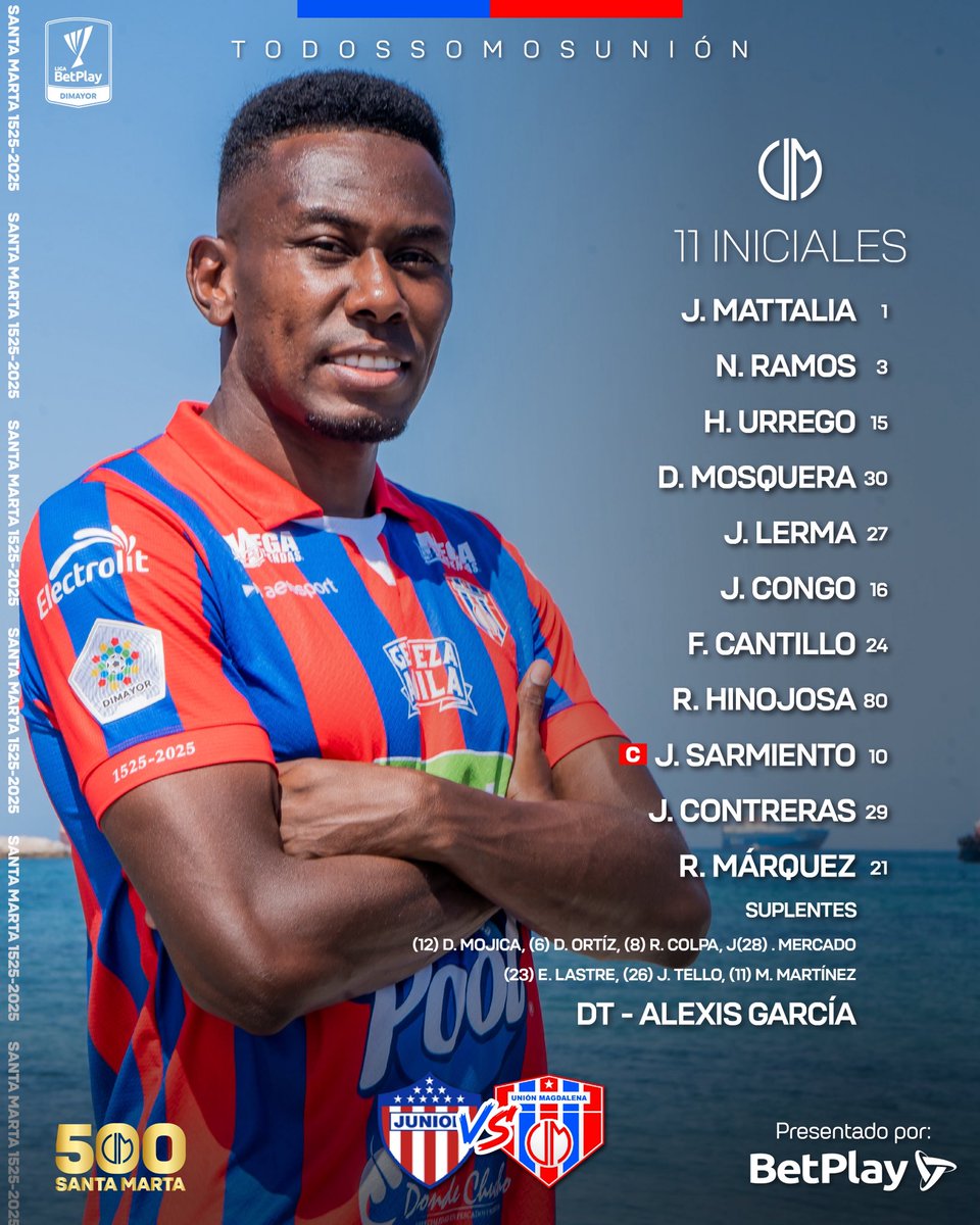 UnionMagdalena's tweet image. ¡Once inicialista! 🔵🔴💪🏻🔥
Este es el equipo titular de Alexis García para la tarde de hoy. 🌪️
#UnionMagdalena #TodosSomosUnión