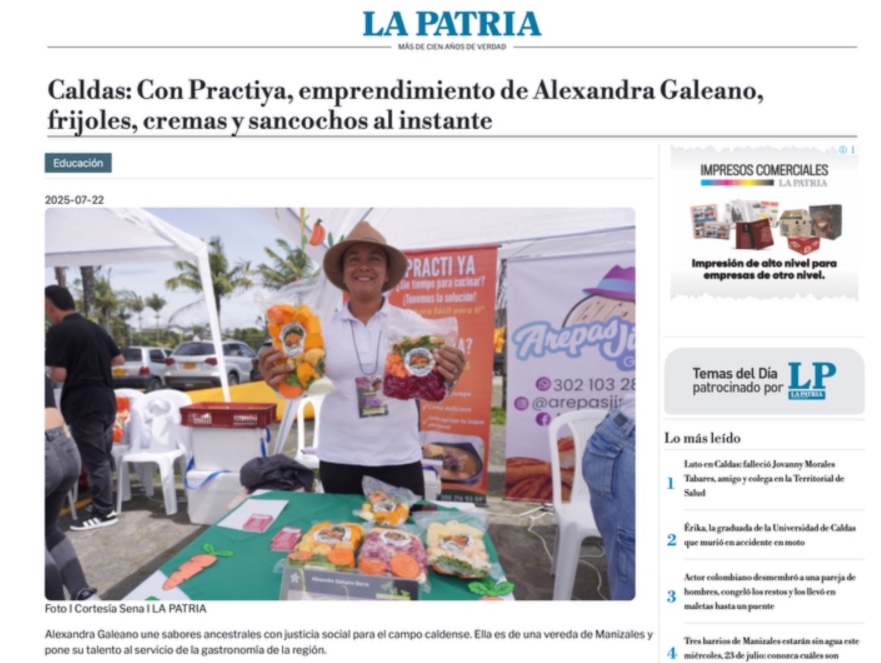 📣Hoy en nuestro periódico regional destacan emprendedora campesina apoyada por el SENA Caldas. LEER: lapatria.com/educacion/cald…