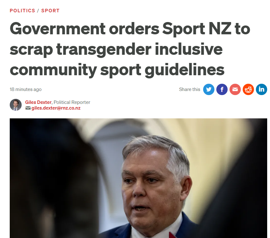 NoCisgender's tweet image. In an extraordinary example of progress, New Zealand females will now be included in female sports.
rnz.co.nz/news/political…