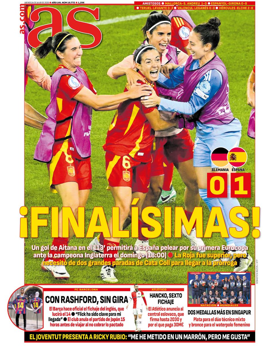 diarioas's tweet image. ✨ ¡Buenas noches! Esta es nuestra #PortadAS de hoy, jueves 24 de julio
📰 ¡𝐅𝐈𝐍𝐀𝐋𝐈́𝐒𝐈𝐌𝐀𝐒!
➡️ suscripciones.as.com