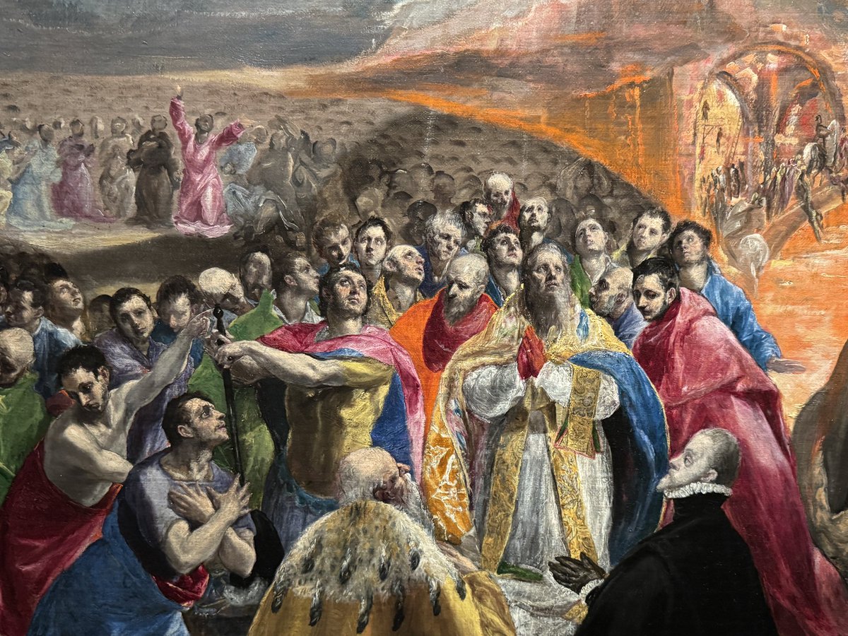 arthistorynews's tweet image. Just El Greco doing his never-been-seen-before-or-since thing. One of the most original painters in Western art (the most?).
‘Adoration of the Name of Jesus’, (detail) late 1570s, Spanish Royal Collection.