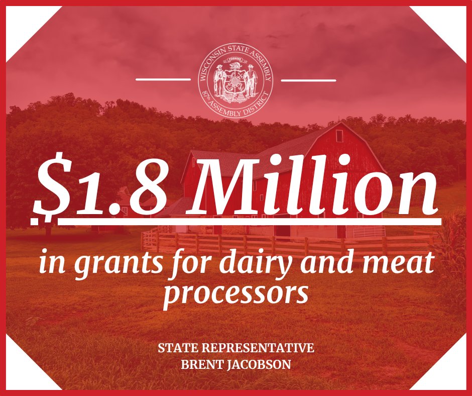 Our farms and processors play a key role in moving Wisconsin forward, and are a prominent part of our heritage in the 87th Assembly District. Our State Budget invests $1.8 million to help dairy and meat processors continue making world-famous products!
