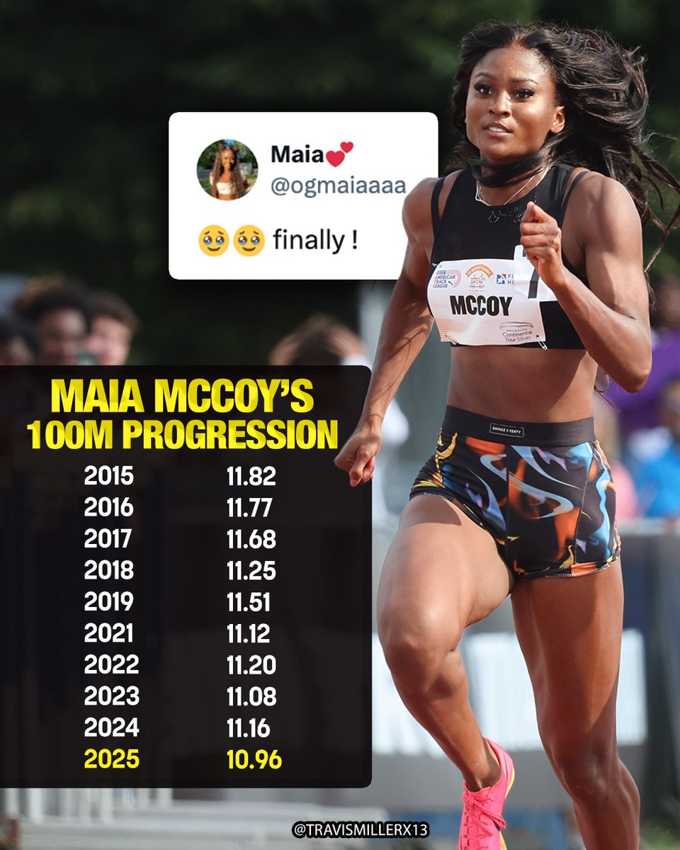Years of hard work pays off for 🇺🇸Maia McCoy running her first-ever wind legal sub-11s 100m race. 👏 <a href="/ogmaiaaaa/">Maia💕</a>