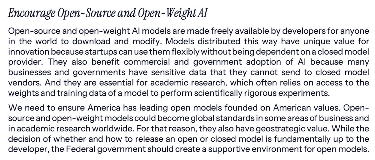 Koukoumidis's tweet image. Today, The White House released America’s AI Action Plan—a pivotal step in shaping the future of AI leadership.
To stay ahead in the global AI race, the plan emphasizes the need to “Encourage Open-Source and Open-Weight AI.”
While companies like OpenAI and Anthropic continue to…