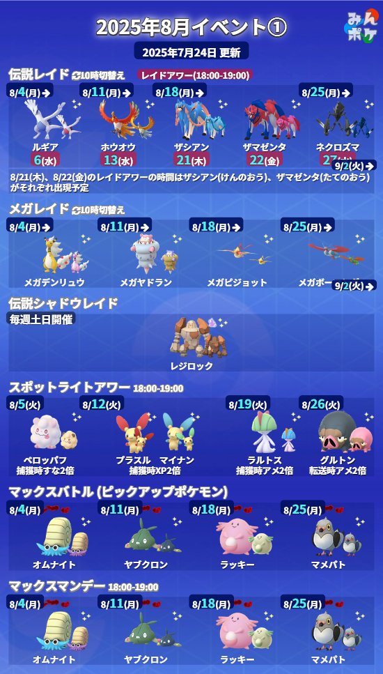 8月のイベント】 ✓ルギア、ホウオウ、ザシアン、ザマゼンタ